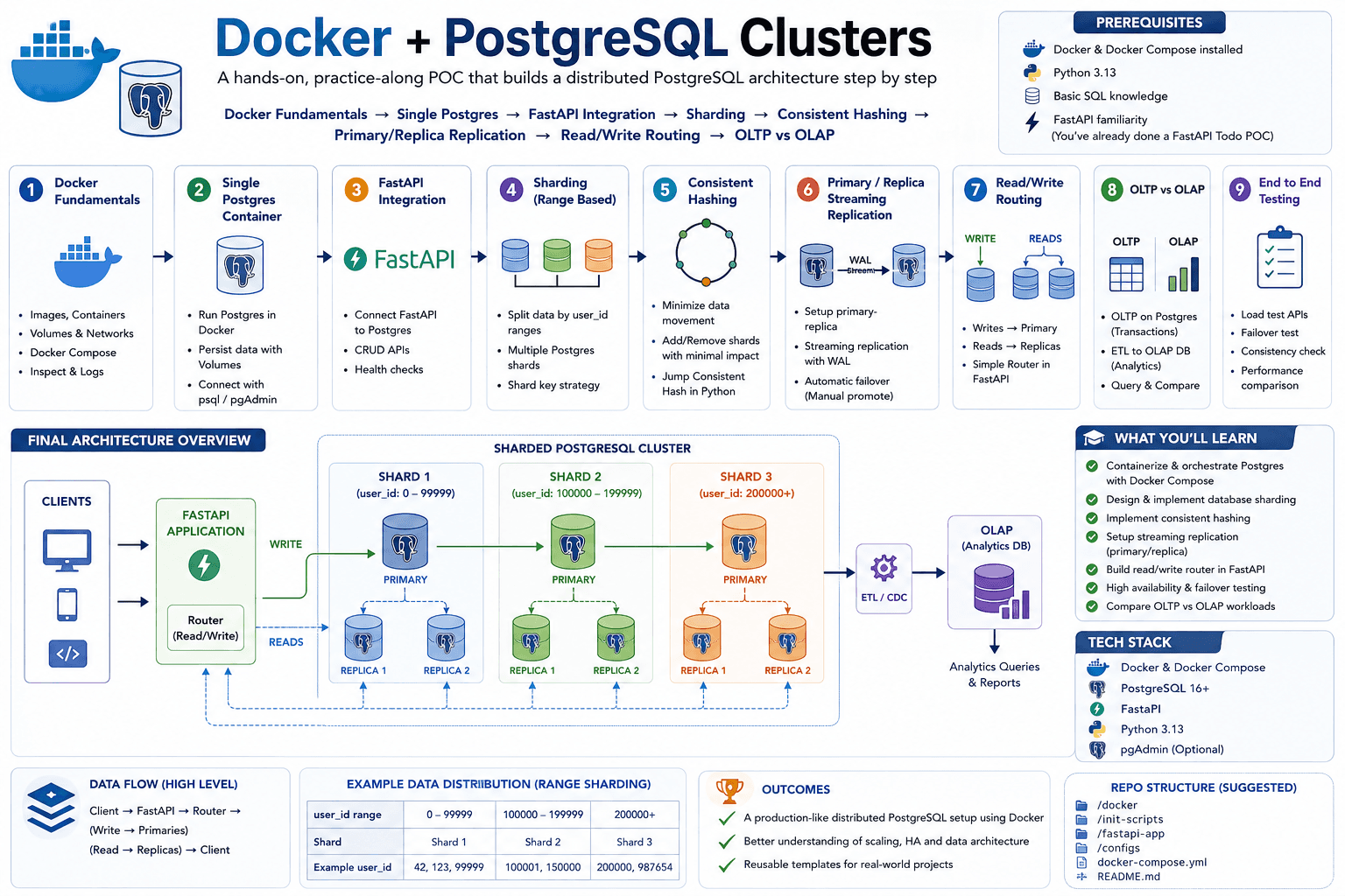 Docker + PostgreSQL Clusters: Sharding, Replication, and Read/Write Routing